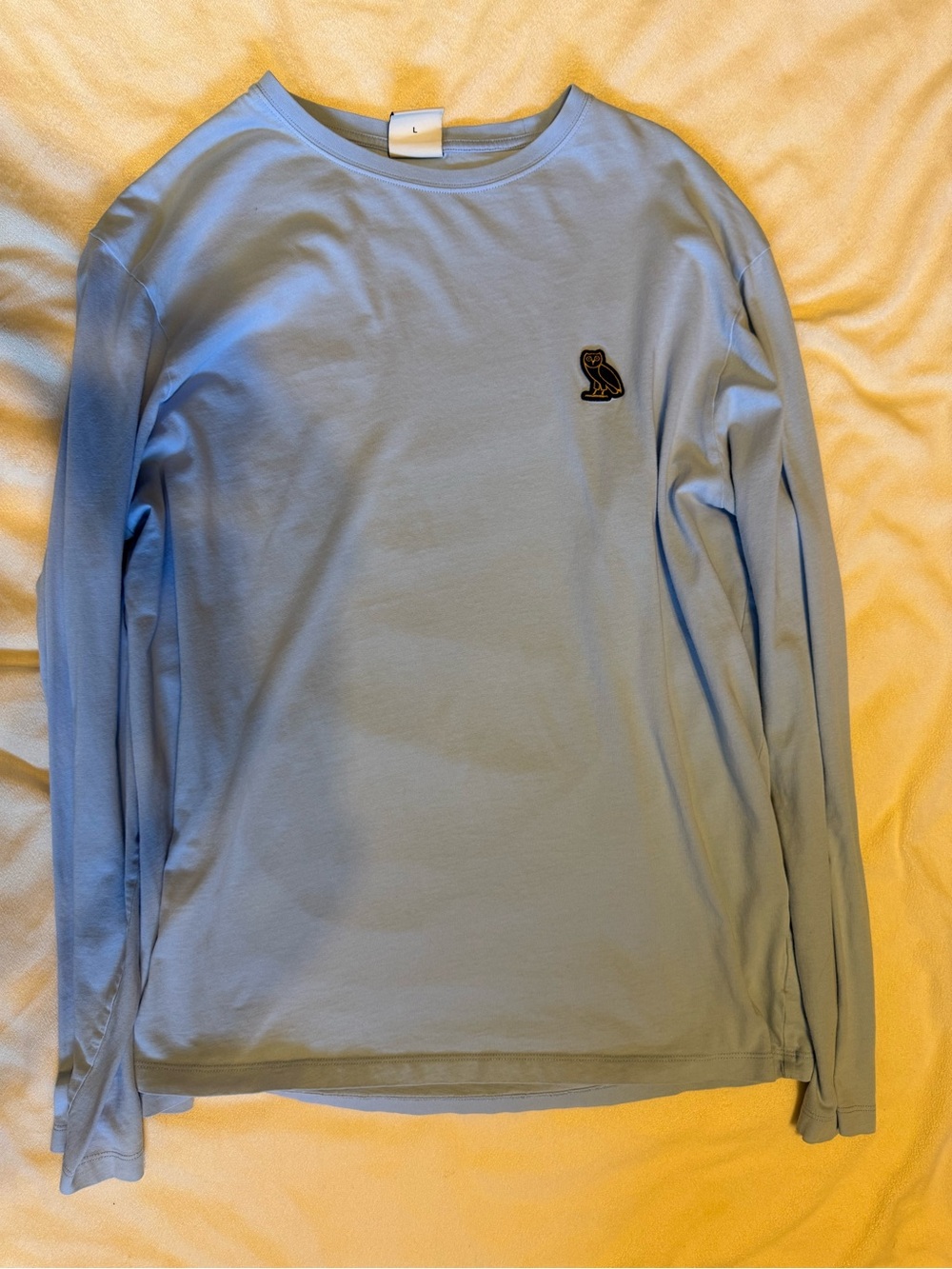 OVO Light Blue Long-Sleeve Tee with Owl Patch